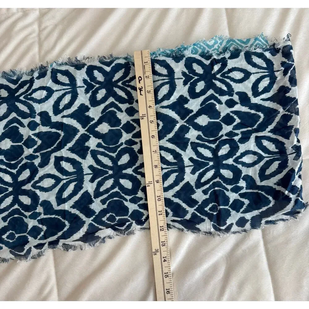 J. Jill Blue Reversible Print Infinity Scarf 100% Viscose Lightweight